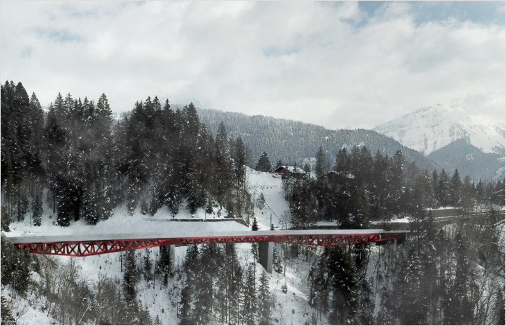 Nouveau pont et voie ferrée séparée de la route entre Villars et Gryon